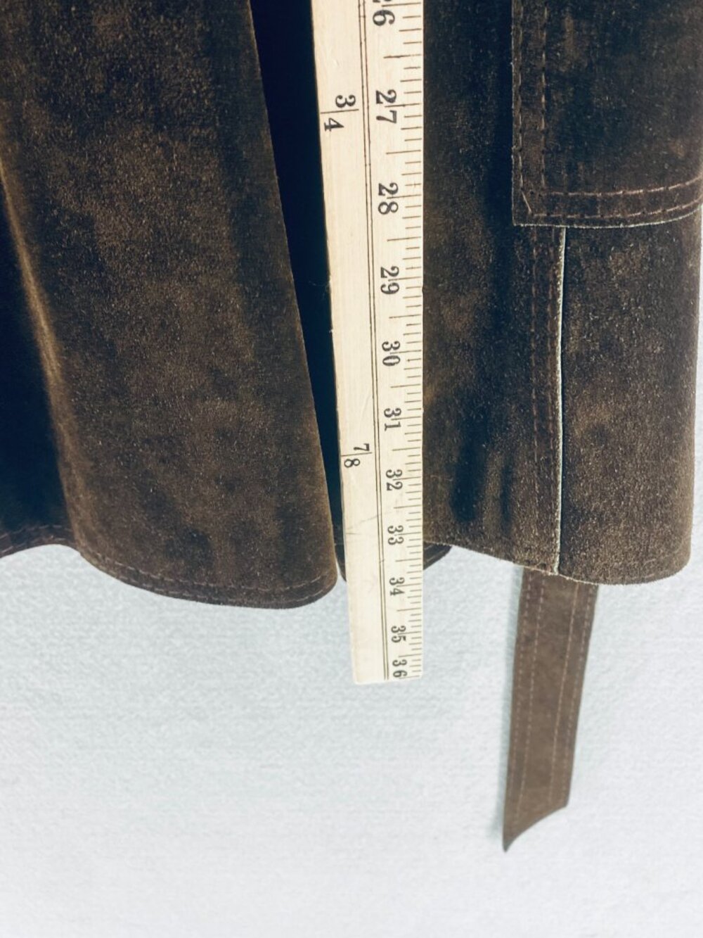 Vintage y2k Jacket Womens S Brown Suede Faux Fur Trim Belted Spain - Picture 15 of 16